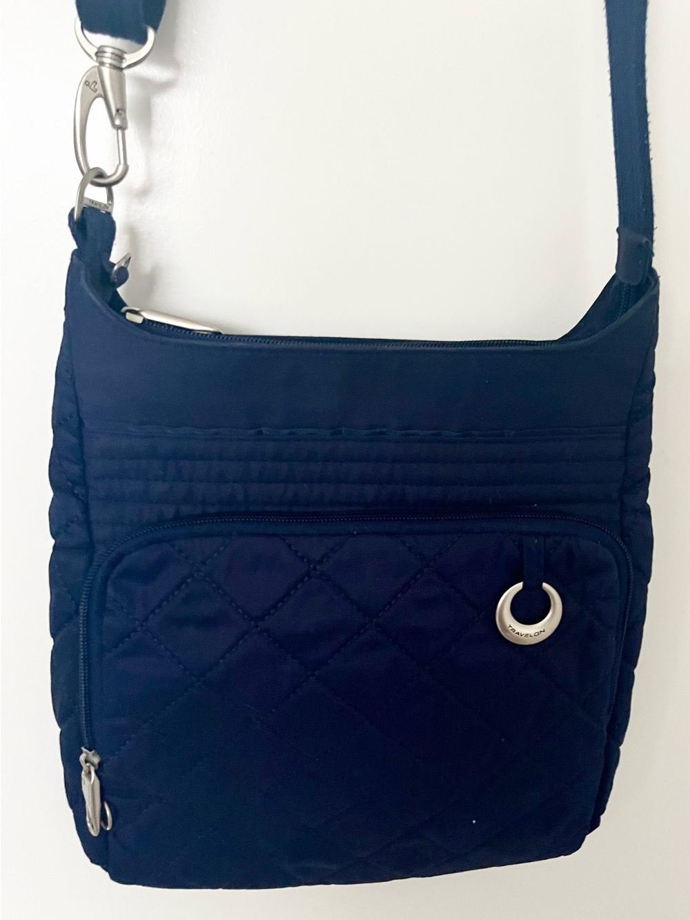 Travelon Purse Crossbody Shoulder Messenger Bag Anti-Theft RFID Blue Quilted EUC